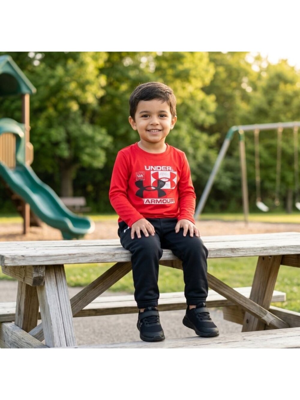 Under Armour Toddler Boys 2-Piece Red Long Sleeve Shirt & Black Jogger Size 3